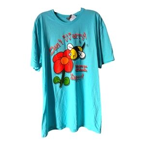 T-shirt, "Don't Worry, Be Happy". Blue, XL, NWT.